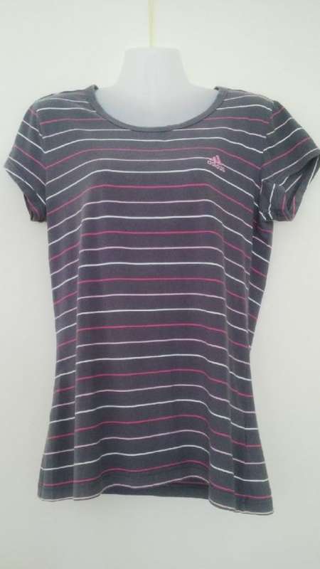 Grey Striped Adidas T Shirt Size 16