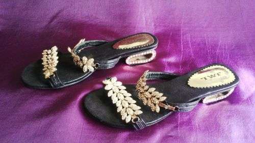 Dramatic Evening Slippers with Gold and Diamante studs Size 6