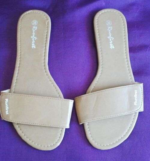 Natural Leather Look Flat Sandals Size 6