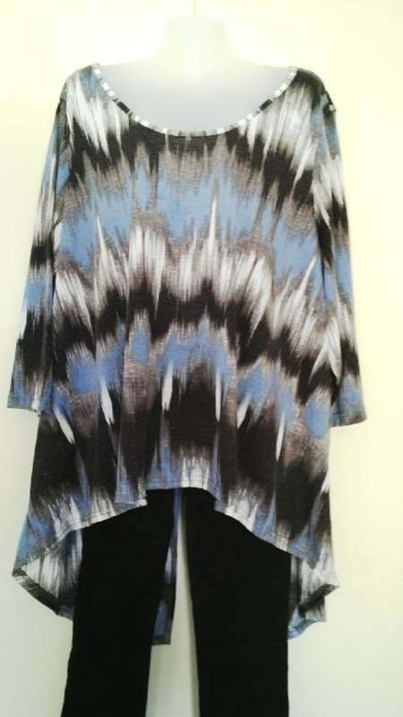 Gorgeous Blue , white and Black Long sleeved T shirt top by Rene Taylor of Miladys Plus Size 26