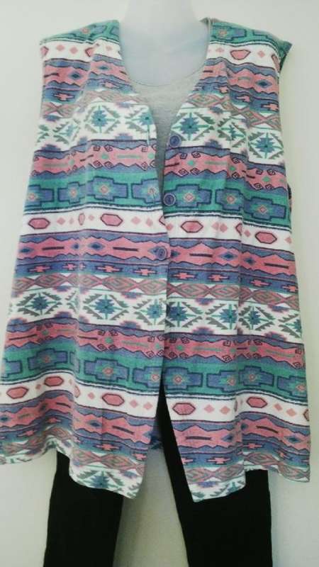Waistcoat in Pastel Native American design by Capistrano Plus size XXL