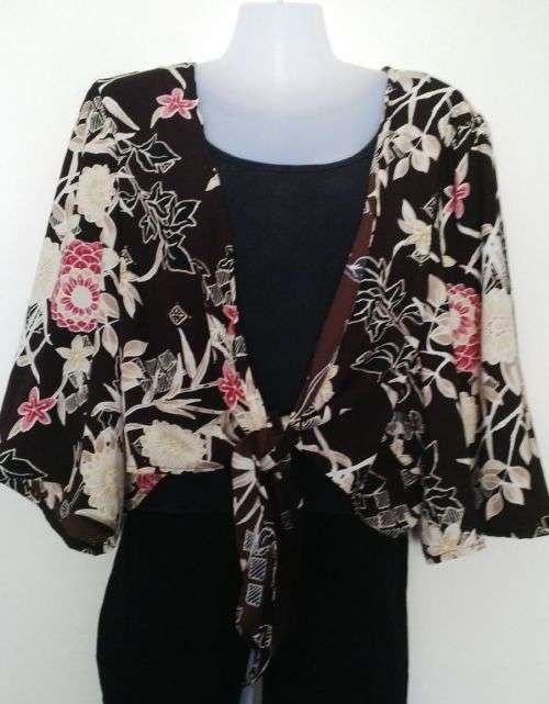 Lovely Cropped Brown Shirt /Jacket with Vibrant Floral pattern Plus Size 26