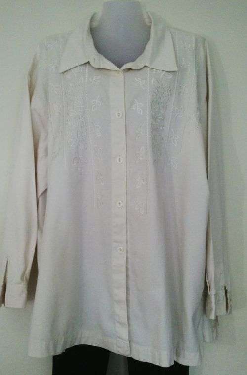 Cream Embroidered Shirt in Brushed Cotton Plus size 26-28