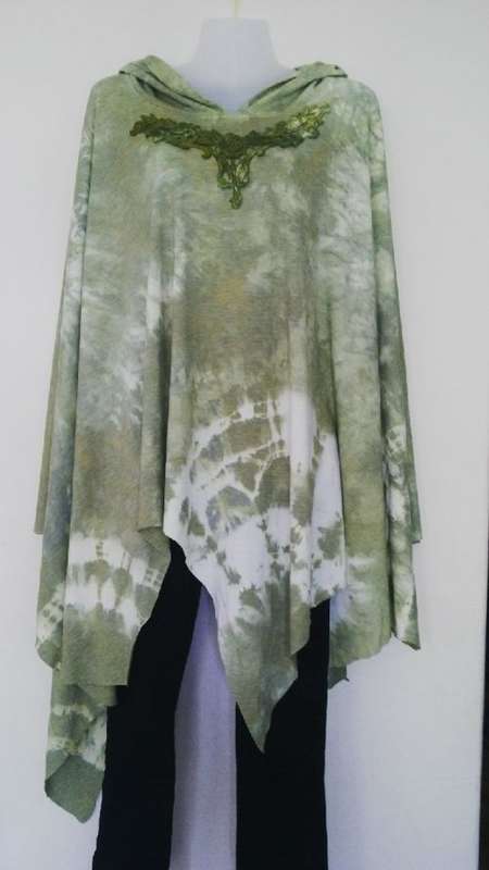 New From Freedom!!! Green Tie Dye Poncho with Hood, hand made by Freedom One Size Fits all