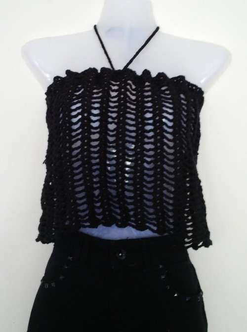 Black Crochet Halter neck top / Skirt Size Medium