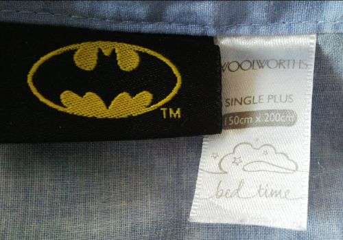 2 x Single Plus Duvet Covers with 2 x Matching Pillow Cases Batman Motif by Woolworths