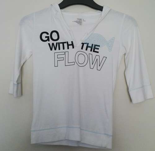 White T shirt with Hood  "Go With The Flow Logo" By old Navy Size 10 - 12