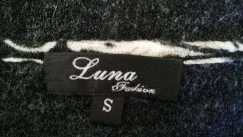 Funky Fine Knit Dress in Grey and Black with Animal Print,  Chains and buttons Size small