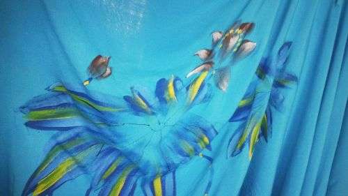 #Summer Lovely Blue Strapless Sundress with Painted Flower Motif Size Medium