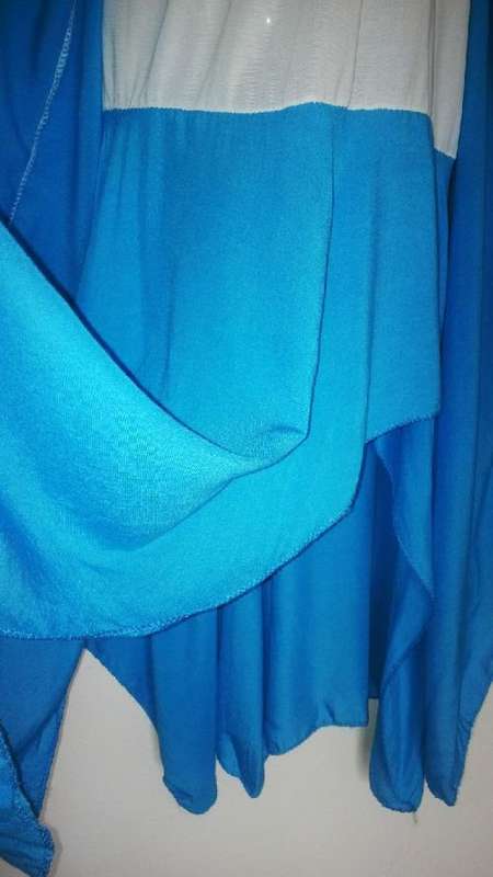 #Summer Lovely Blue Strapless Sundress with Painted Flower Motif Size Medium