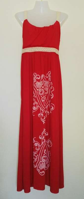 Red full Length Dress With Lace Straps Size Large