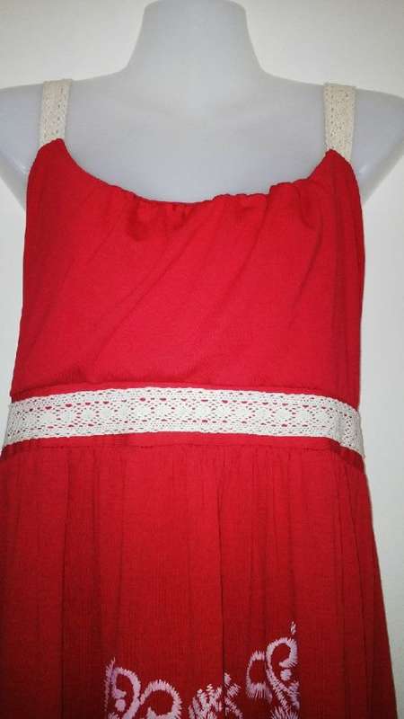 Red full Length Dress With Lace Straps Size Large
