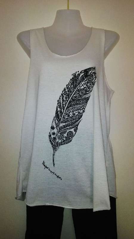 Cream Vest with Black Feather Logo Size Large