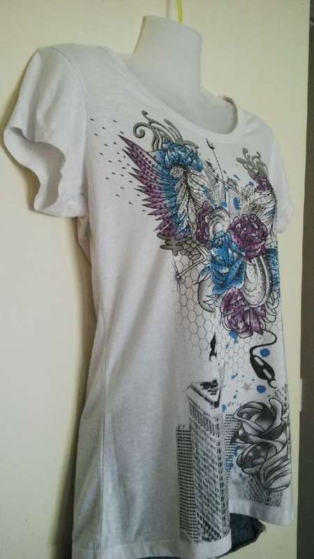 Cute White T shirt with sequin Motif by RT Size large