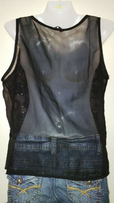 Sparkling Black Evening top with Sequined Front  Size Large Evening Wear, Party, Celebration