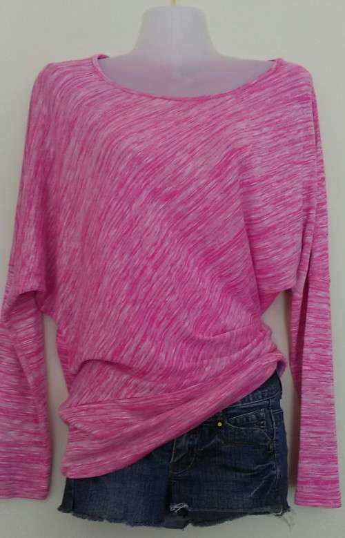 Pink and White Marled Long Sleeve Top Size Large