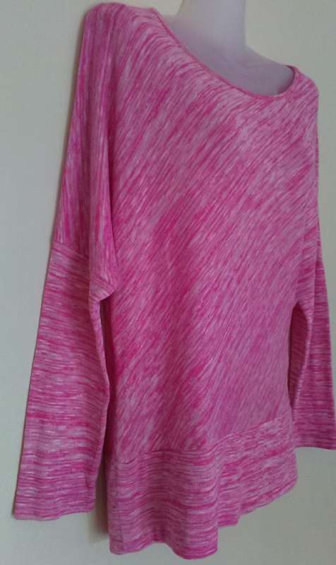 Pink and White Marled Long Sleeve Top Size Large