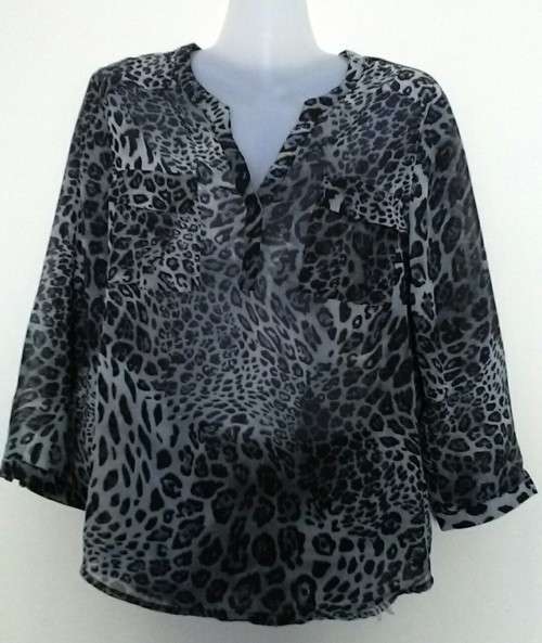 Black & Grey Leopard Print Shirt Size 36