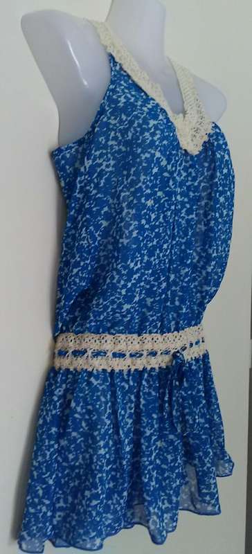 Super Cute Blue and white beach coverup dress with lace detail Size Small