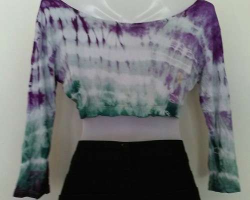 Purple  Tie Dye Crop Top with 3/4 sleeves  by Purple Daisy Clothing Size Medium