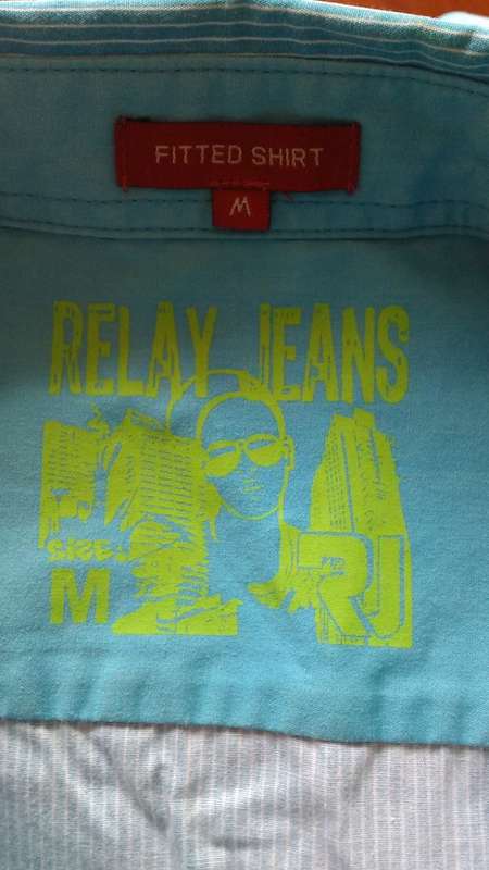 Turquoise Pinstripe short Sleeve Shirt by Relay Size medium