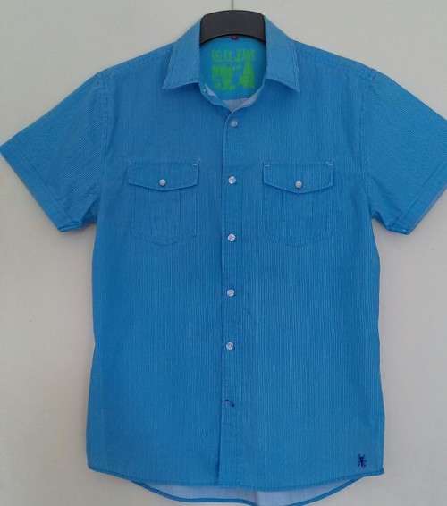 Turquoise Pinstripe short Sleeve Shirt by Relay Size medium