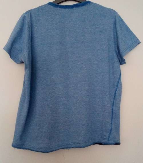 Mens Blue T shirt with Button detail on collar by Woolwirths Size Large Slim Fit