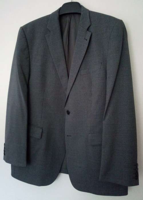 Grey Pinstripe Pure Wool Jacket by Duomo Men Size 42