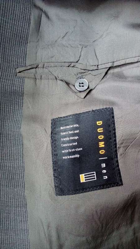 Grey Pinstripe Pure Wool Jacket by Duomo Men Size 42