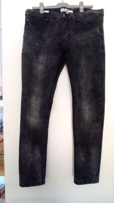 Mens Black Relay Skinny Jeans Size 38