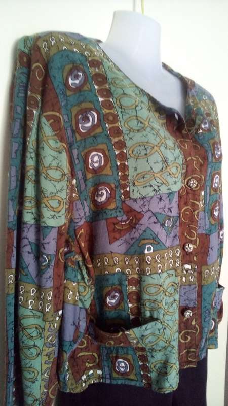 Blue and Brown Patterned Cropped Jacket size 38