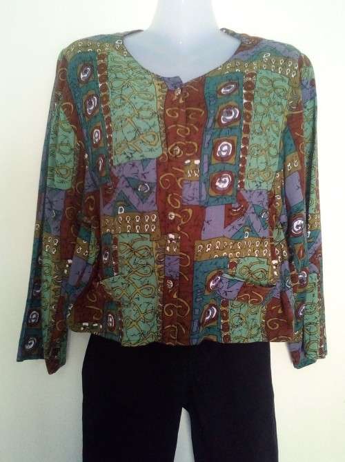 Blue and Brown Patterned Cropped Jacket size 38