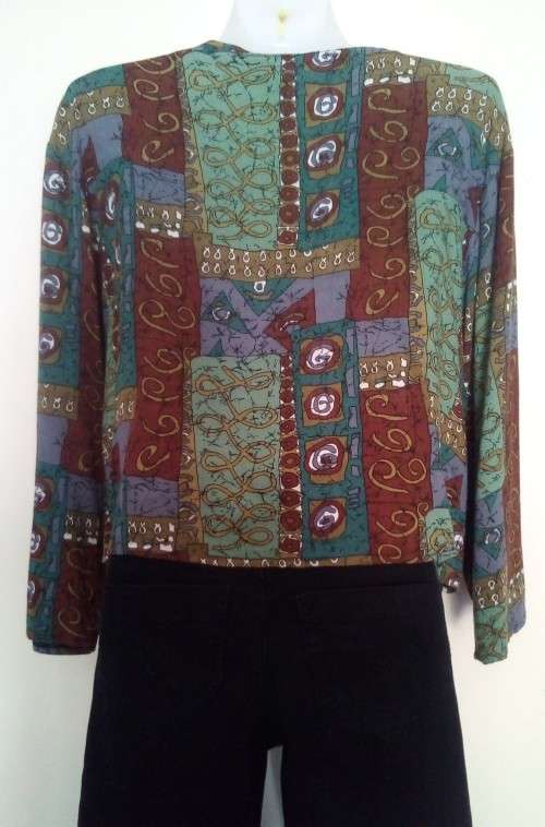 Blue and Brown Patterned Cropped Jacket size 38