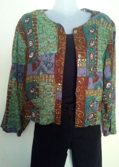 Blue and Brown Patterned Cropped Jacket size 38