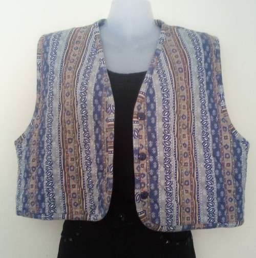 Blue Warm Quilted Waistcoat made in Italy Size Large Boho, Hippy