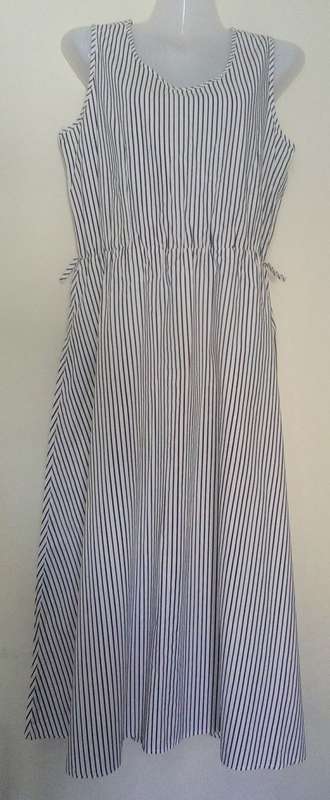 Bargain Classic Black and White Striped Dress with Black Jacket Size 12