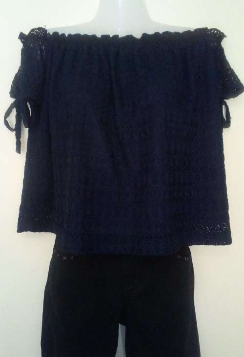 Navy Blue Lace Gypsy Top by Free 2BU Size 10