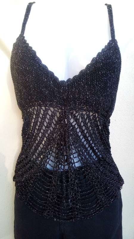 Black and Gold Crochet Camisole Top Size Medium