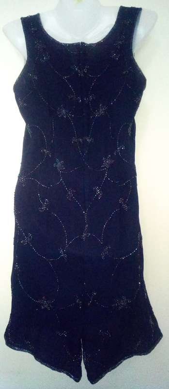 Womens Navy Party Dress with Beaded Flowers by Dorothy Perkins UK, Size 10