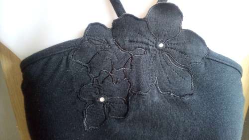 Black Halterneck Top with Flower and Glass Bead detail Size Medium