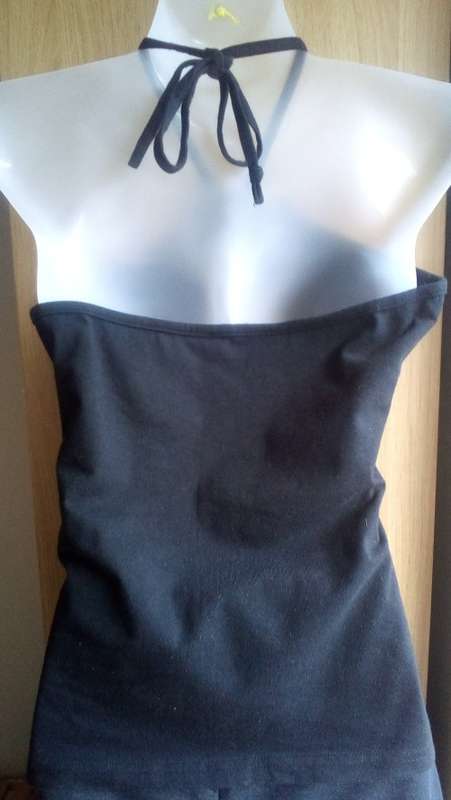 Black Halterneck Top with Flower and Glass Bead detail Size Medium