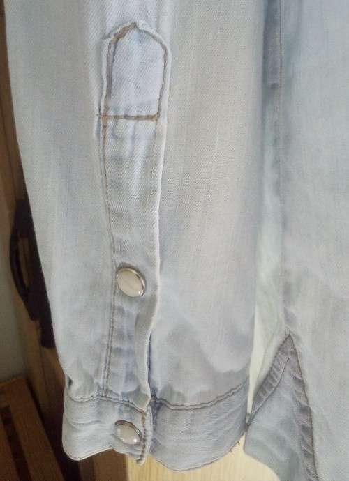 Pale Blue Denim Shirt, Faded and Distressed.  by Cotton On Size Small. Boho, Western, Beach Holiday