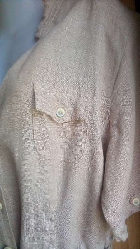 Lovely Beige Linen Mix Short Sleeve Jacket by Rene Taylor at Miladys size 40