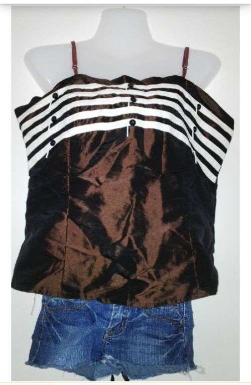 Beautiful Raw Silk Look Corset / Camisole Top in Bronze and Cream Size Medium - Large