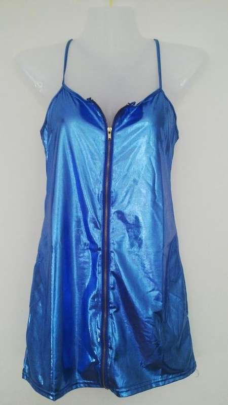 Eyecatching Metalic Blue  Mini Dress With Stunning Center Zip Size Small