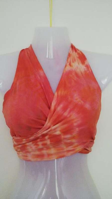 Tie Dye orange wrap around bikini top,  by Freedom one Size