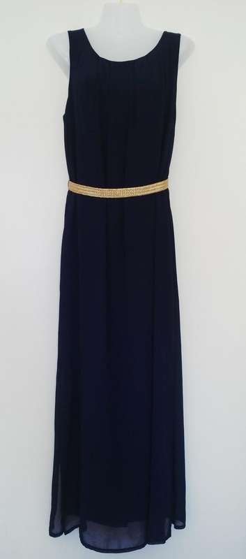 Stunning Navy Blue Grecian Dress with sheer chiffon overlay by Truworths size 34