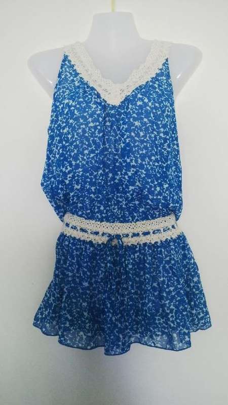Super Cute Blue and white beach coverup dress with lace detail Size Small