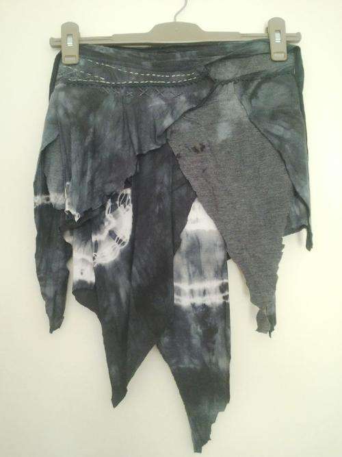 Freedom, Black / Grey Pixie Tie Dye wraparound mini skirt, Hippie, Gypsy, Boho One size fits all