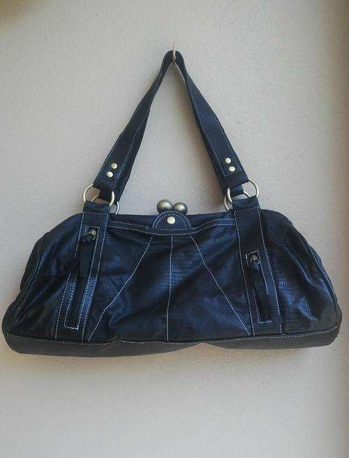 Black Shoulder Bag in Faux Leather with Feature Metal Snap Fastening